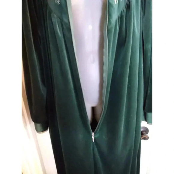 Amanda Stewart Cozy Wear Maxi Robe Green Embroider 1/2 Zip Sz XL Velour Bust 44" - Picture 8 of 12